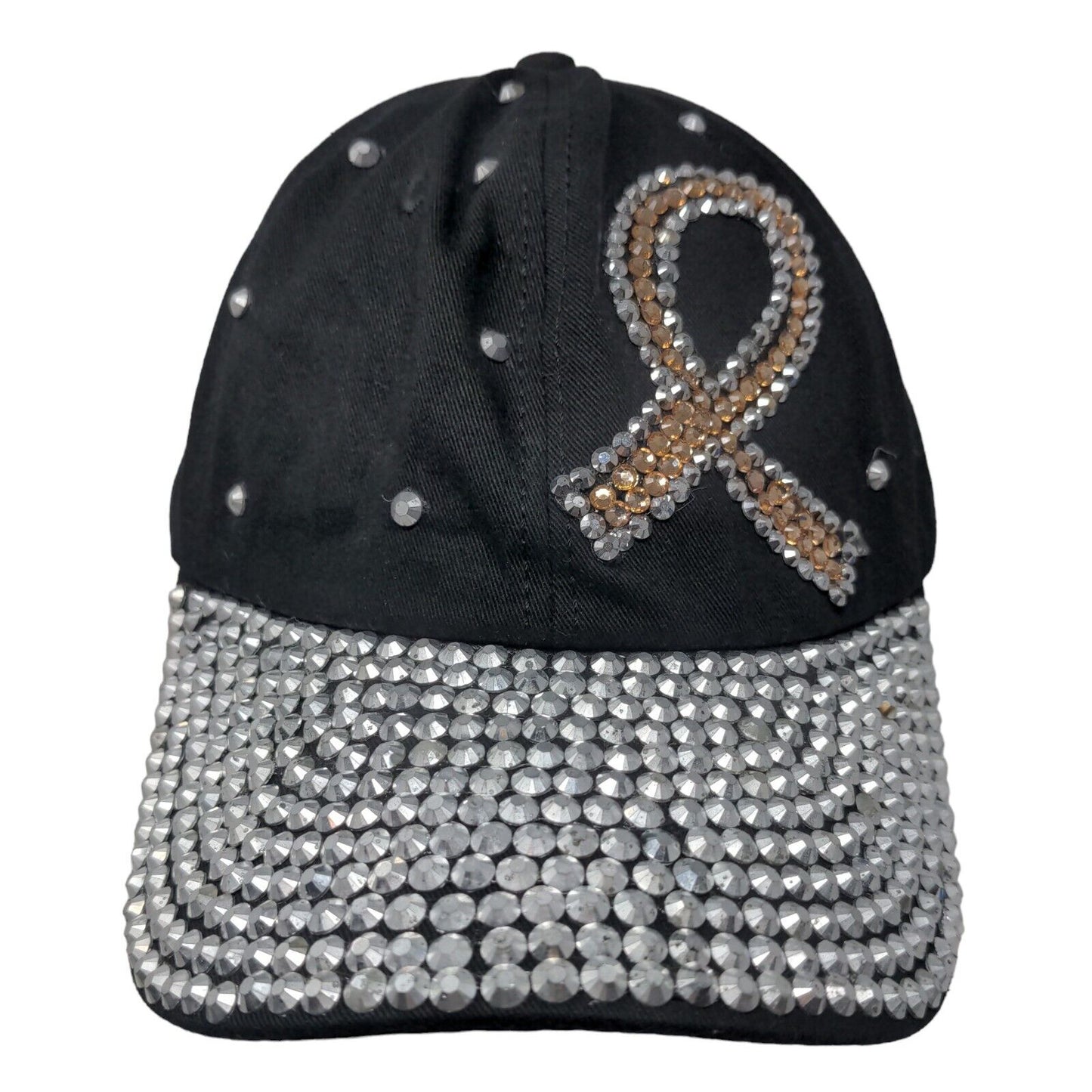 Breast Cancer Awareness Ribbon Slideback Hat Black One Size Bling Rhinestone