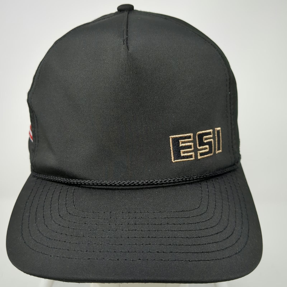 Imperial 5 Panel Black Hat One Size Snapback Rope Brim ESI USA Flag Golf Sport