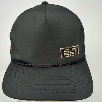 Imperial 5 Panel Black Hat One Size Snapback Rope Brim ESI USA Flag Golf Sport