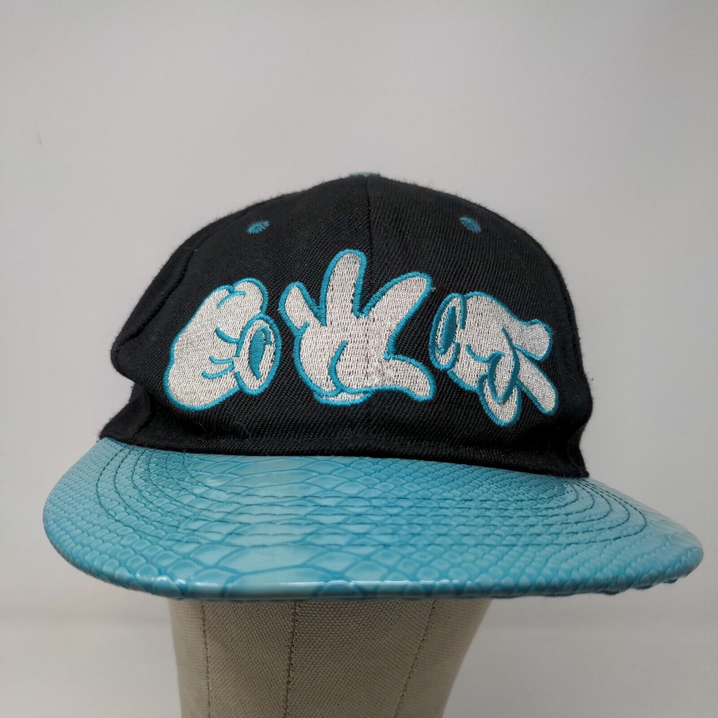 New League Men's Snapback Hat Black Blue Size OSFA Embroidered Rock Paper Cut