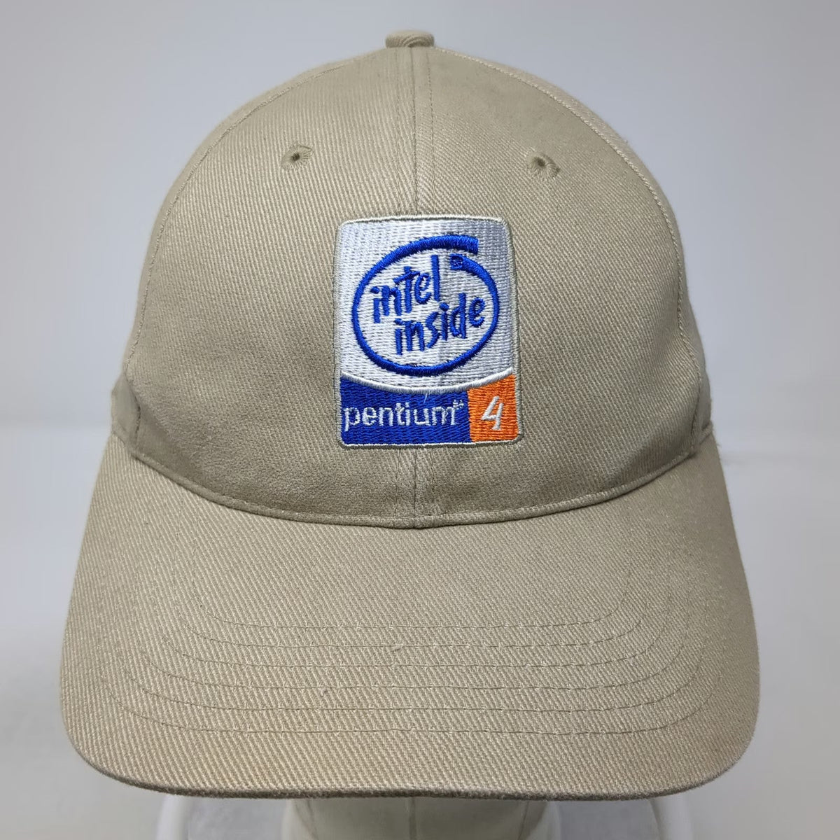 Port & Company Intel Pentium 4 Hat Beige Baseball Cap Slideback Vintage Y2K