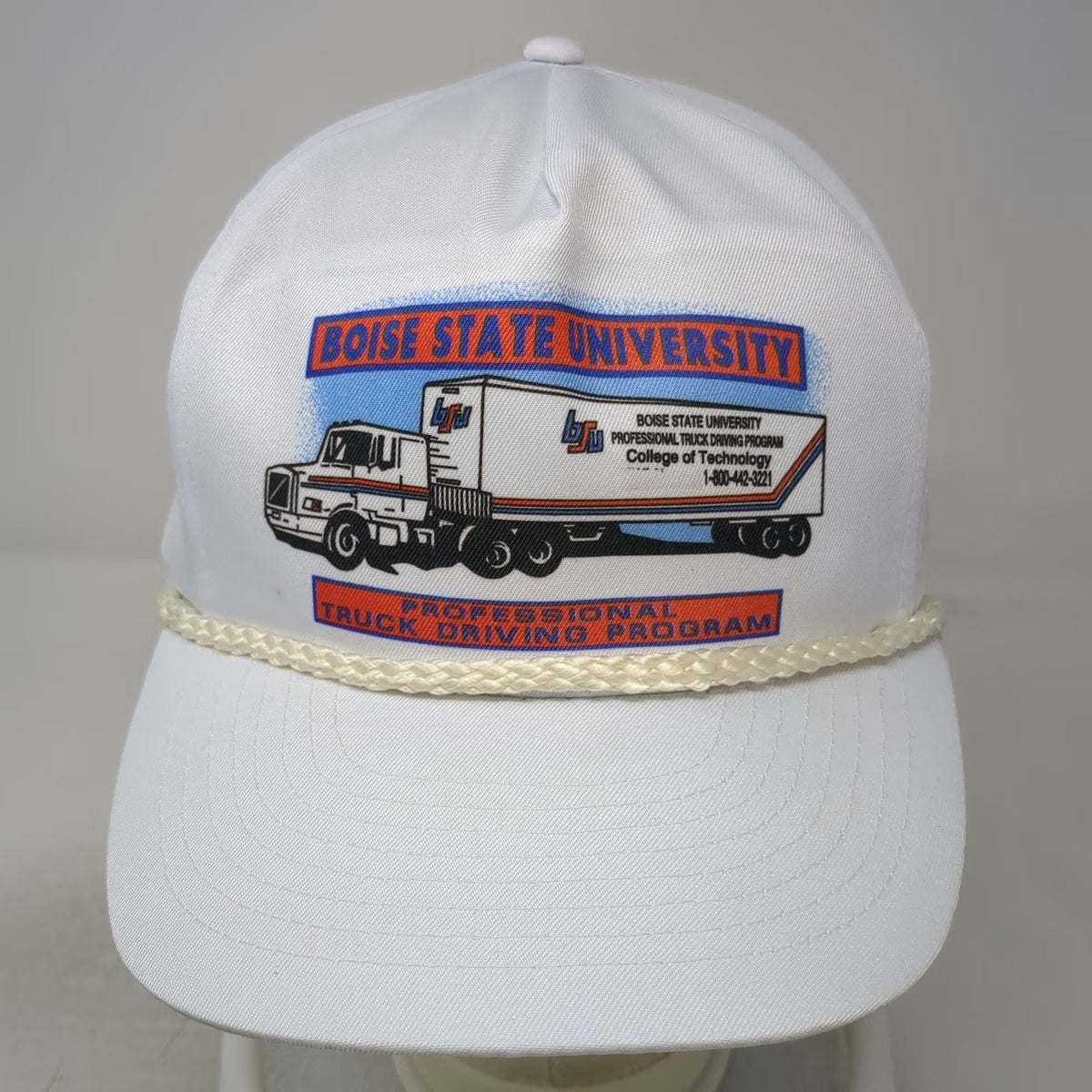 Mohr's 5 Panel White One Size Hat Boise State University Truck Driving Semi Rope