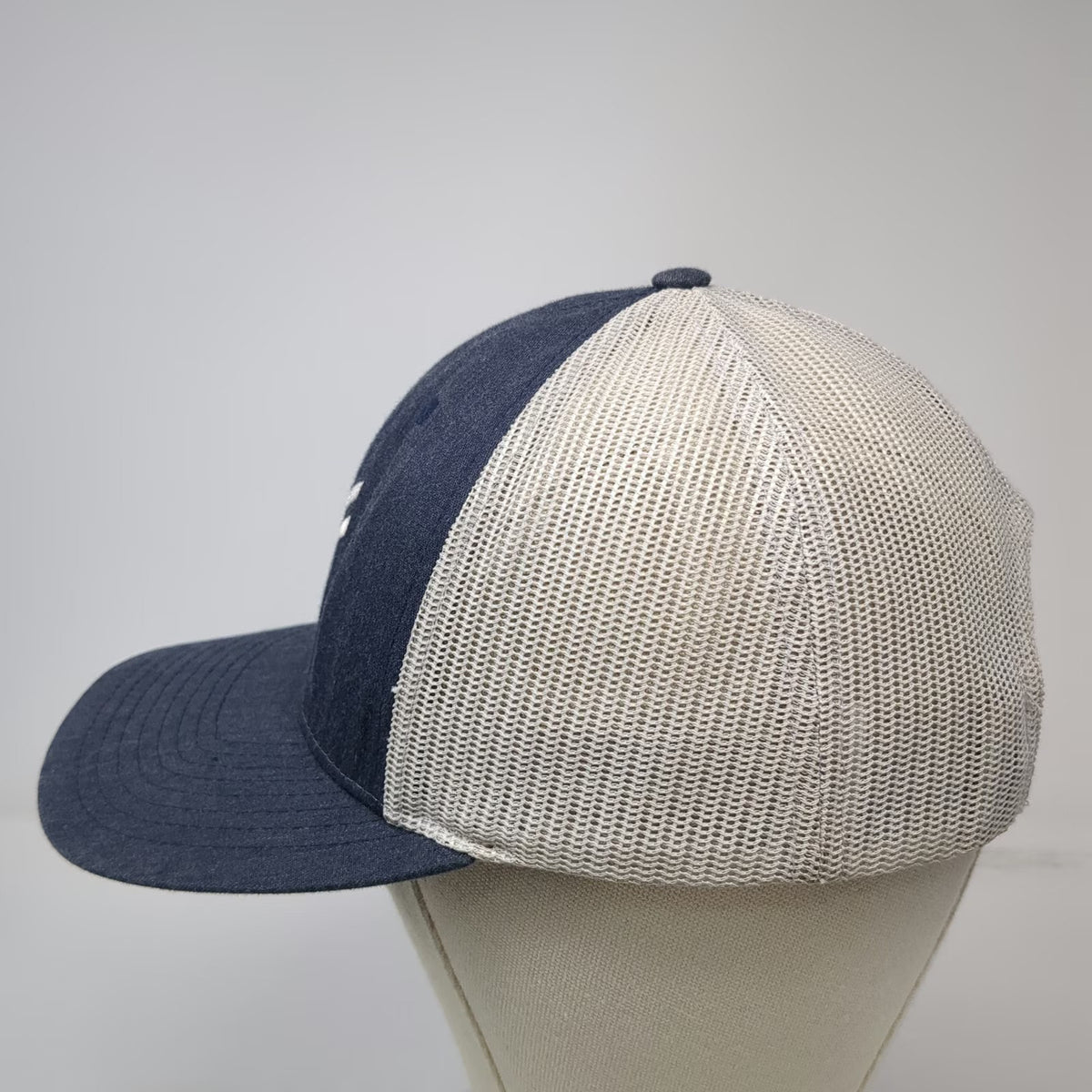 Richardson Trucker Hat Blue L Mesh Snapback Denim Crown 115 White Embroidered