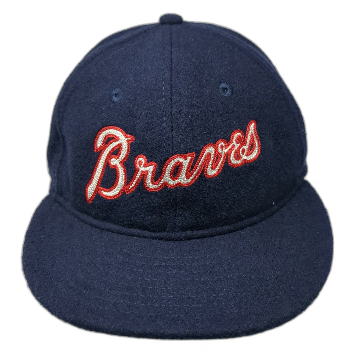 New Era Atlanta Braves MLB 9Fifty Cap Hat Blue One Size Flat Brim Wool Leather