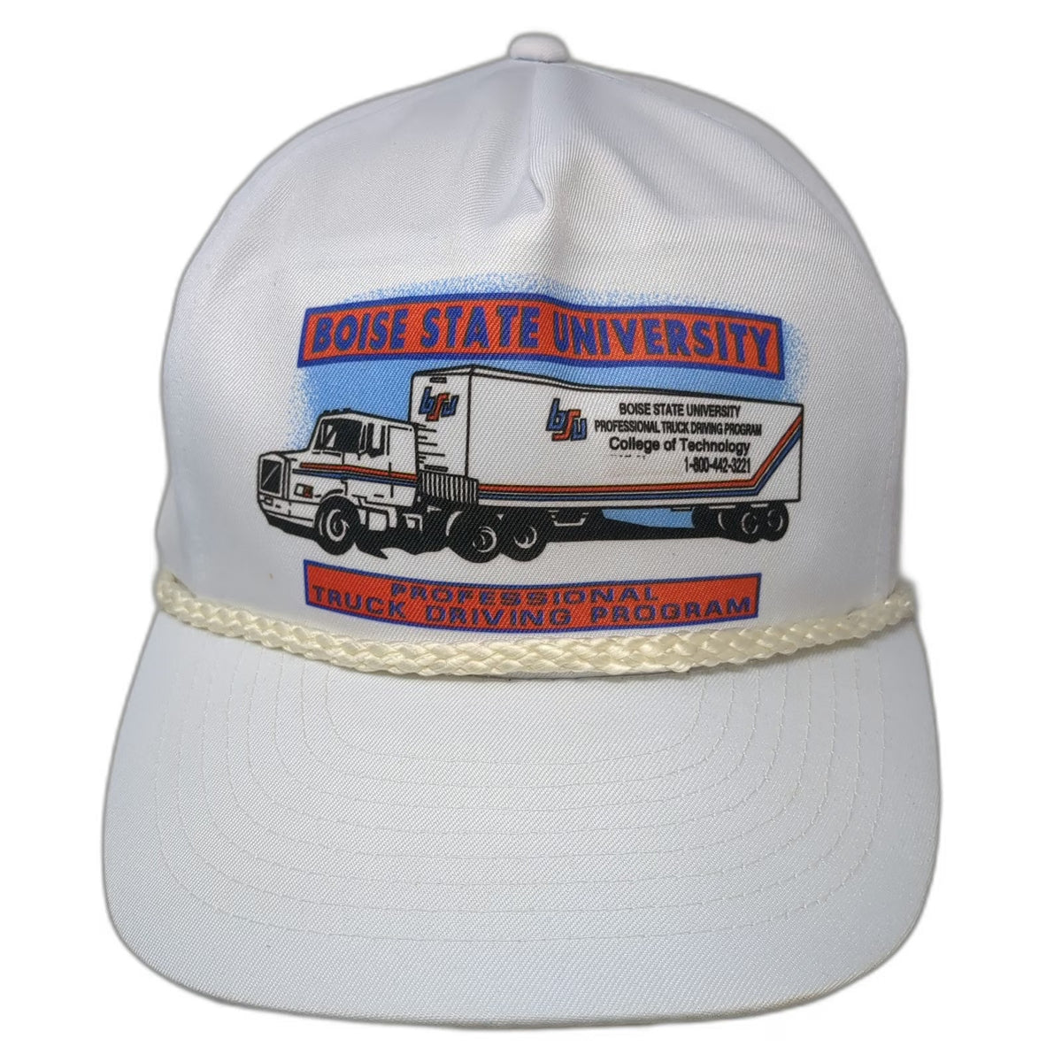 Mohr's 5 Panel White One Size Hat Boise State University Truck Driving Semi Rope