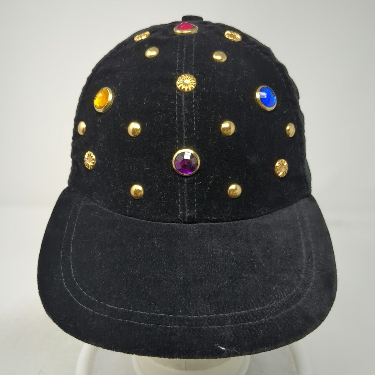 Yehasso Baseball Cap Black One Size Velvet Gold Studded Rhinestone Gem Hat