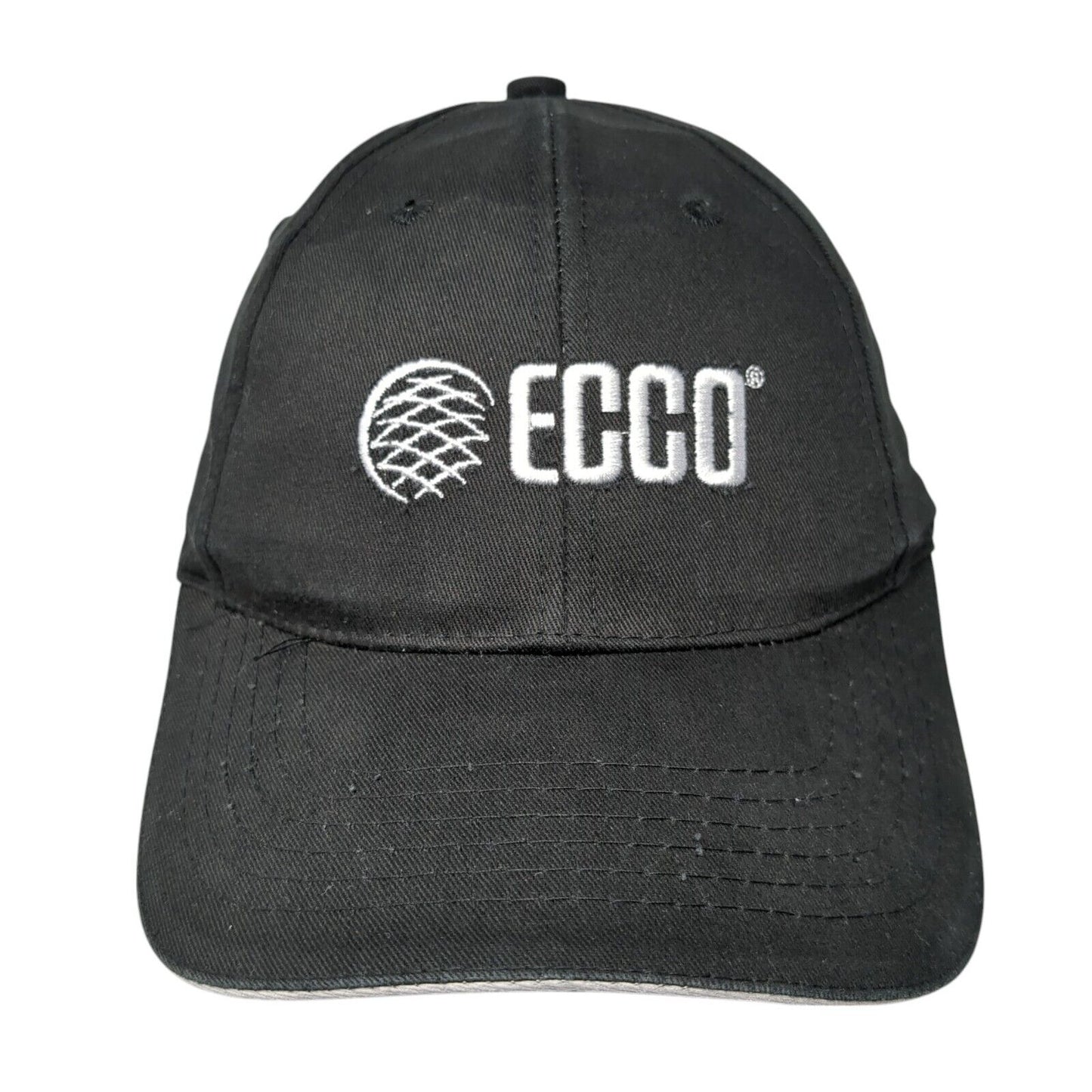 ECCO Strapback Hat Black One Size Adjustable Embroidered Vented Holes 6 Panel