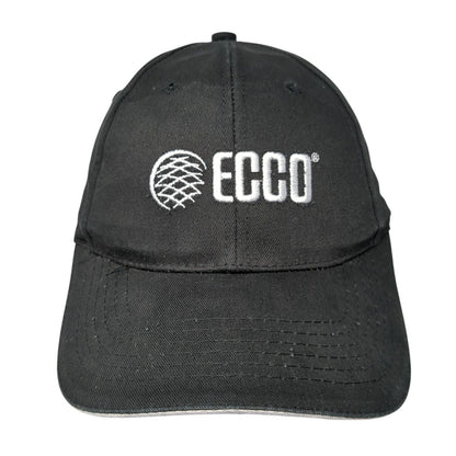 ECCO Strapback Hat Black One Size Adjustable Embroidered Vented Holes 6 Panel