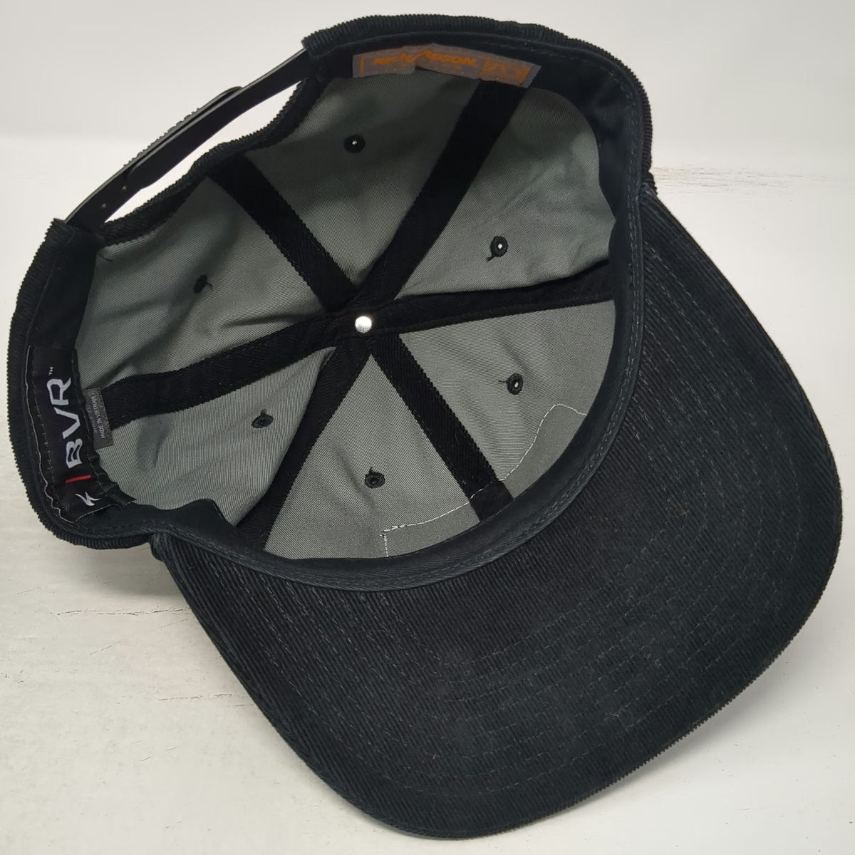 Richardson Snapback Hat Black One Size Corduroy BVR Logo Patch 6 Panel