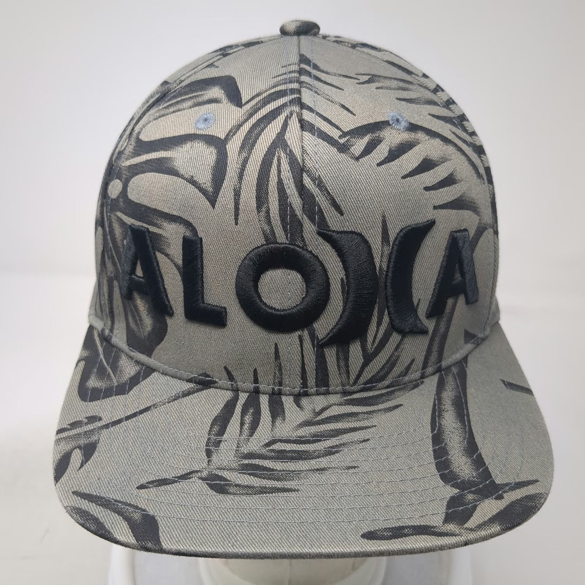 Hurley Snapback Hat Gray One Size Aloha Tropical Leaf Print Flat Brim Surf