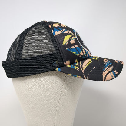 Volcom Trucker Hat Black Blue One Size Tropical Palm Leaf Print Mesh Snapback