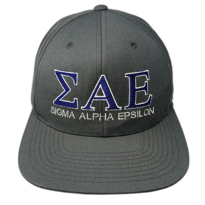 Yupoong Snapback Hat Gray One Size Sigma Alpha Epsilon Greek Life Flat Brim
