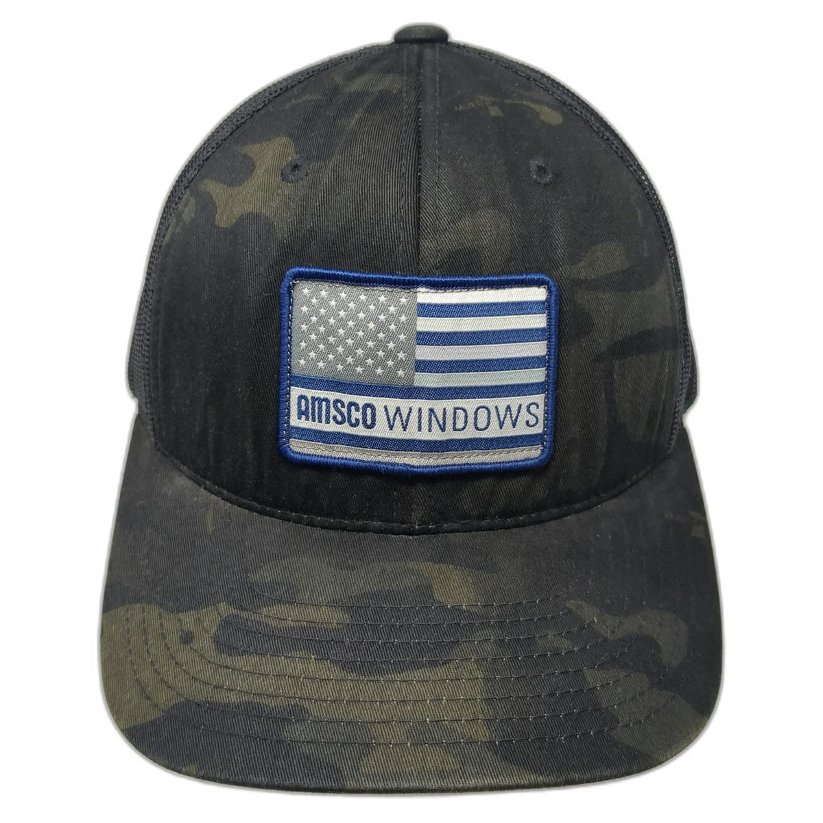 Sport-Tek Trucker Hat Black Gray One Size Camo Mesh Amsco Windows Patch Snapback
