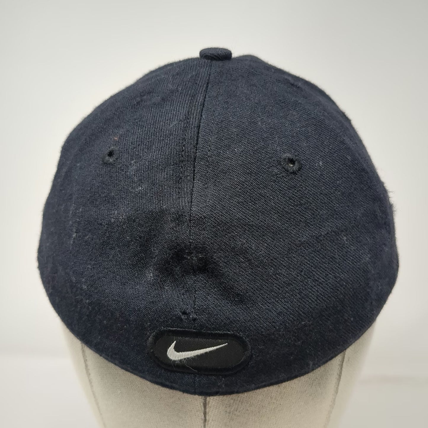 Nike Baseball Cap Black 7 1/4 Fitted 100% Wool Yellow Swoosh Logo Athletic Hat