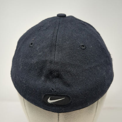 Nike Baseball Cap Black 7 1/4 Fitted 100% Wool Yellow Swoosh Logo Athletic Hat