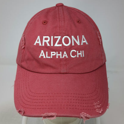 District Arizona Alpha Chi Distressed Baseball Cap Red One Size Strapback Hat