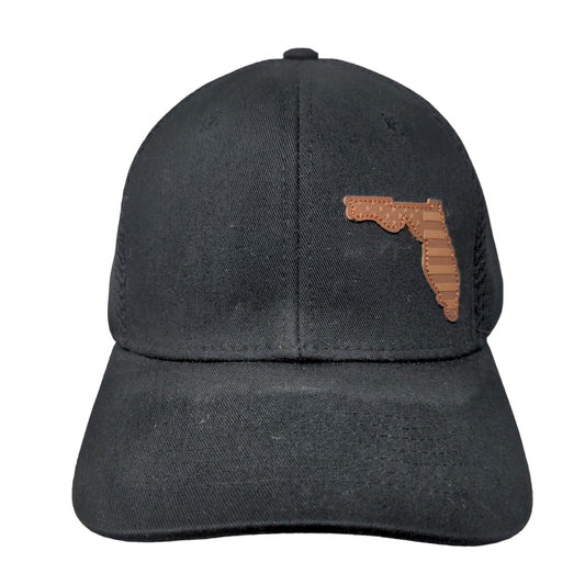 Florida Snapback Trucker Hat Black OSFA Adjustable Embroidered Mesh Back Bayside