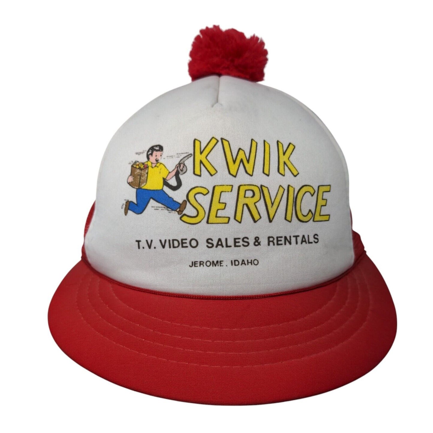Kwik Service TV Video Sales & Rentals Snapback Trucker Hat Red OSFA Pom Pom