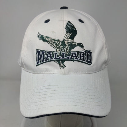 Mallard Strapback Hat White One Size Adjustable Embroidered Vented Holes 6 Panel