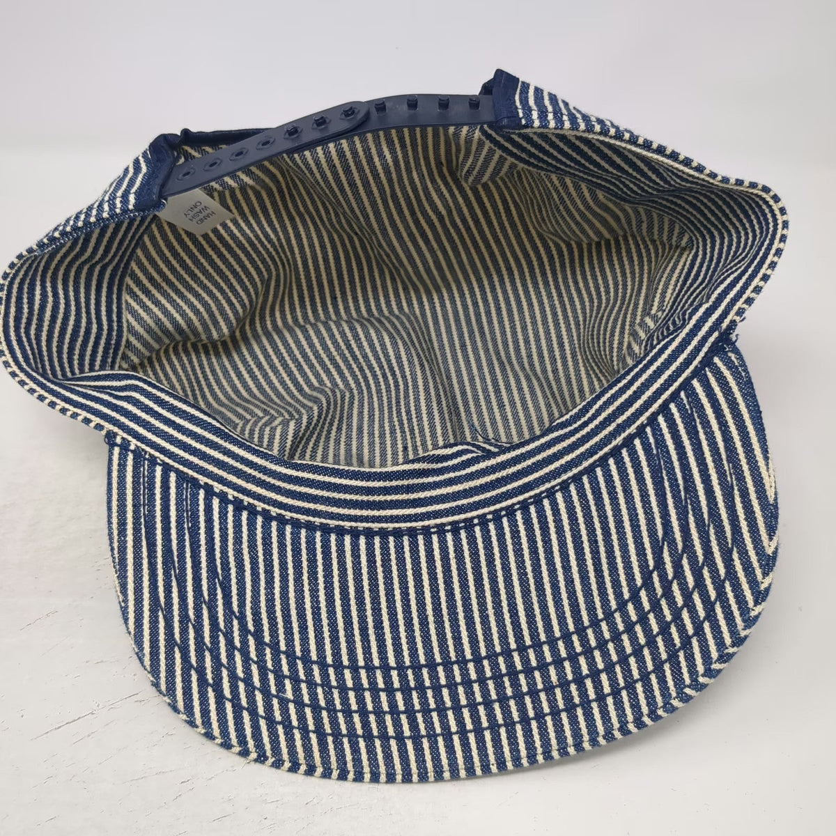 OshKosh B'gosh Snapback Blue White Hickory Stripe USA Hat Vintage Conductor
