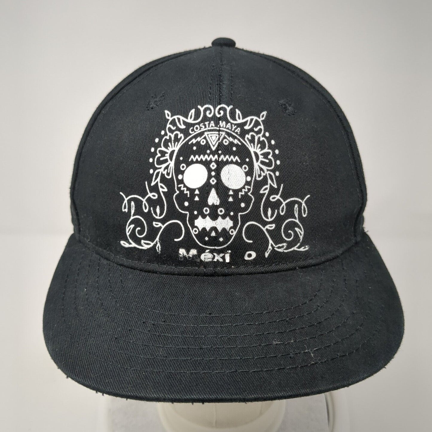 Sugar Skull Costa Maya Mexico Snapback Hat Black One Size Adjustable