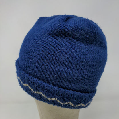 English Village Men's Knit Beanie Hat Cap Blue OSFA Stripe 100% Acrylic