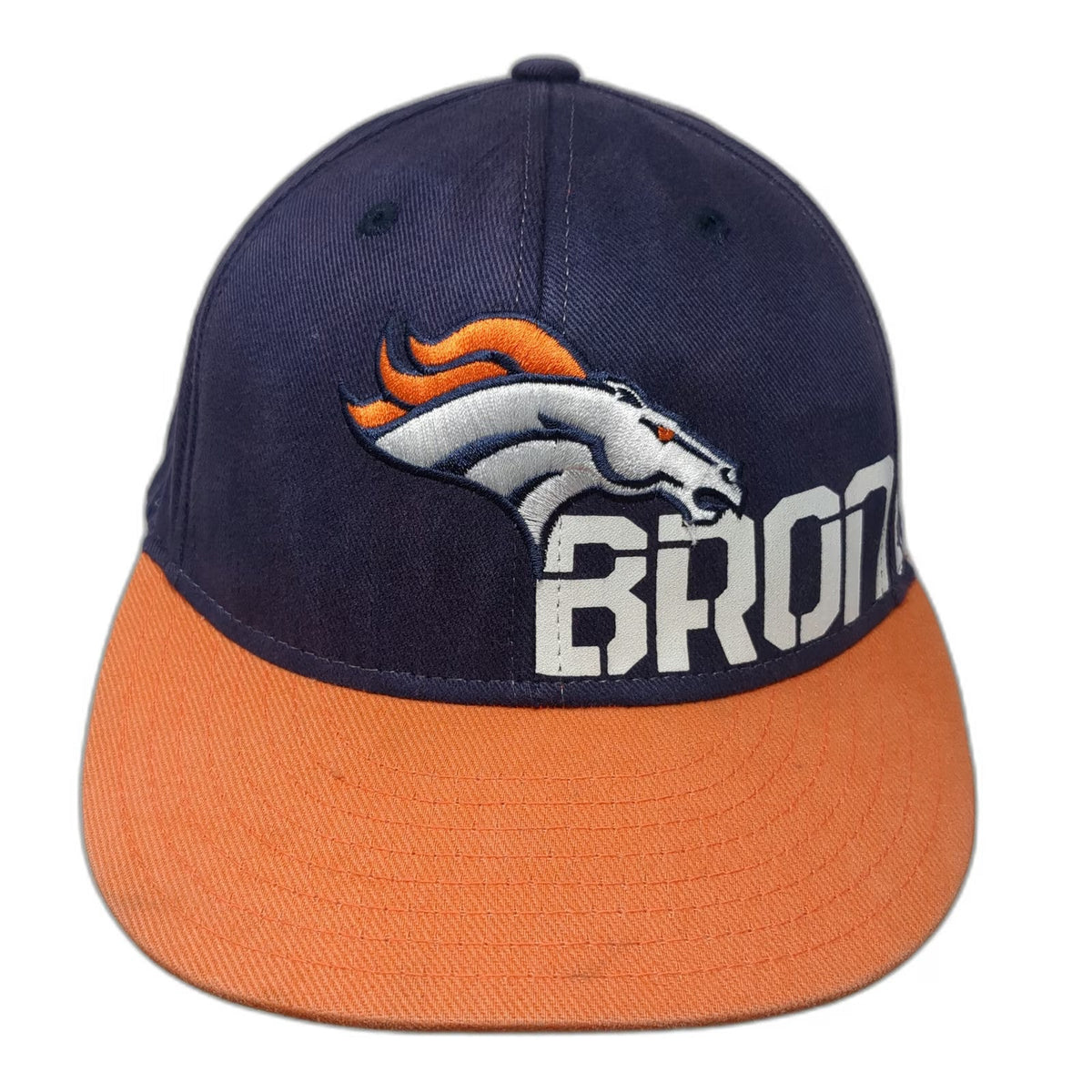 NFL Team Apparel Denver Broncos Baseball Cap Blue Orange XL Fitted Stretch Hat