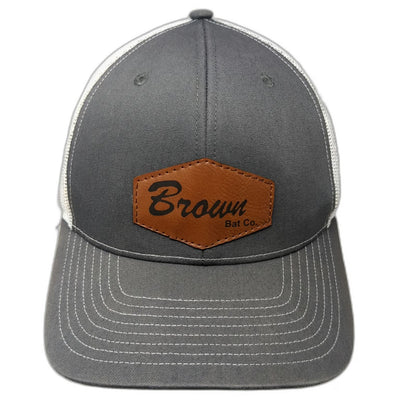 Richardson Trucker Hat Gray One Size Brown Bat Co. Leather Patch Mesh Snapback
