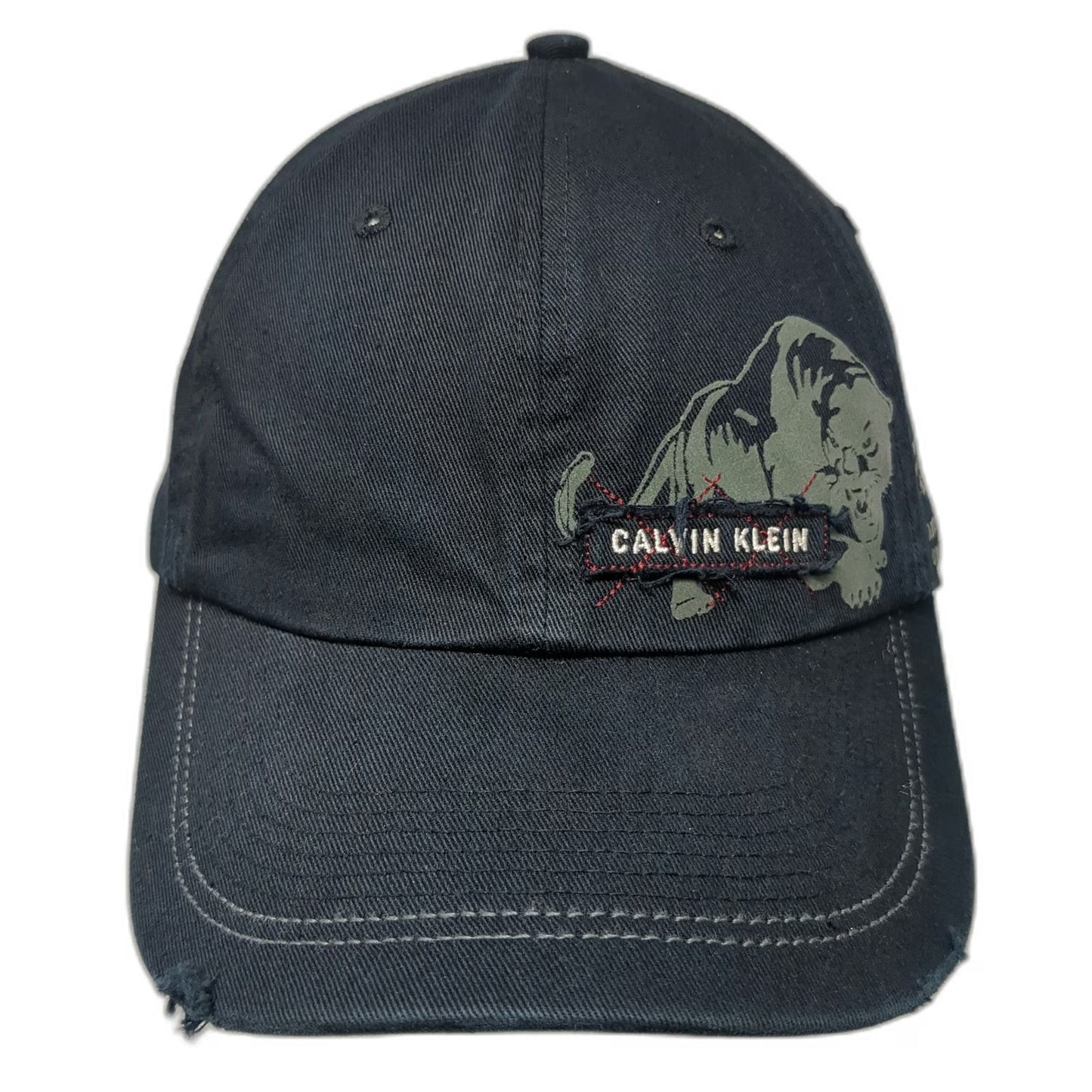 Calvin Klein Baseball Cap Black One Size Distressed Graphic Slideback Hat