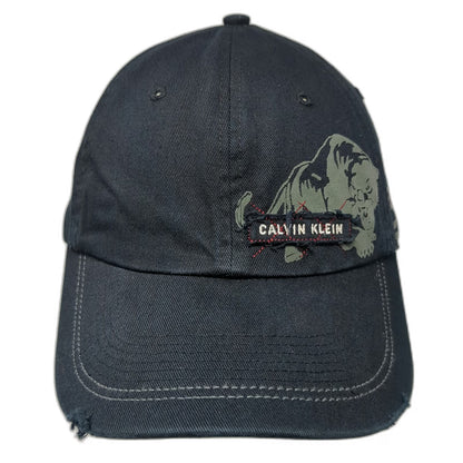 Calvin Klein Baseball Cap Black One Size Distressed Graphic Slideback Hat