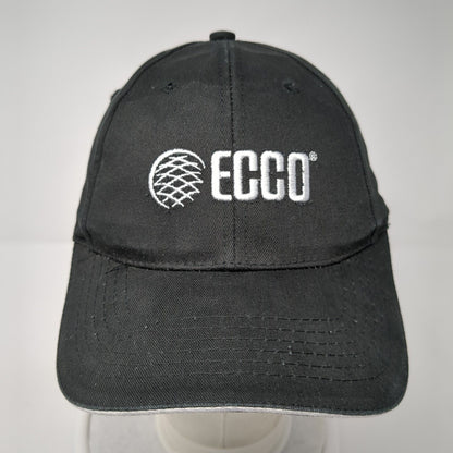 ECCO Strapback Hat Black One Size Adjustable Embroidered Vented Holes 6 Panel