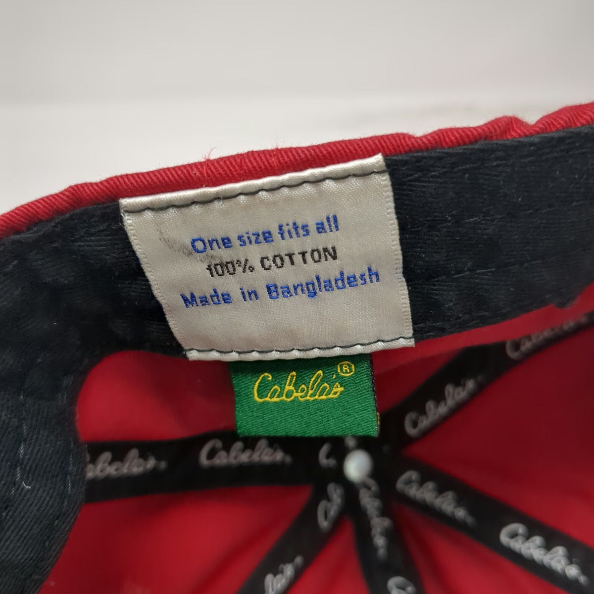 Cabela's Baseball Cap Red White Black One Size Slideback Embroidered Patch Hat