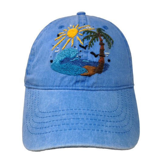 Unbranded Men's Strapback Hat Blue Size OSFM Embroidered Beach Logo