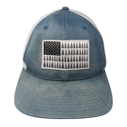 American Tree Flag Fitted Trucker Hat Blue L/XL Flexfit Mesh Back Columbia