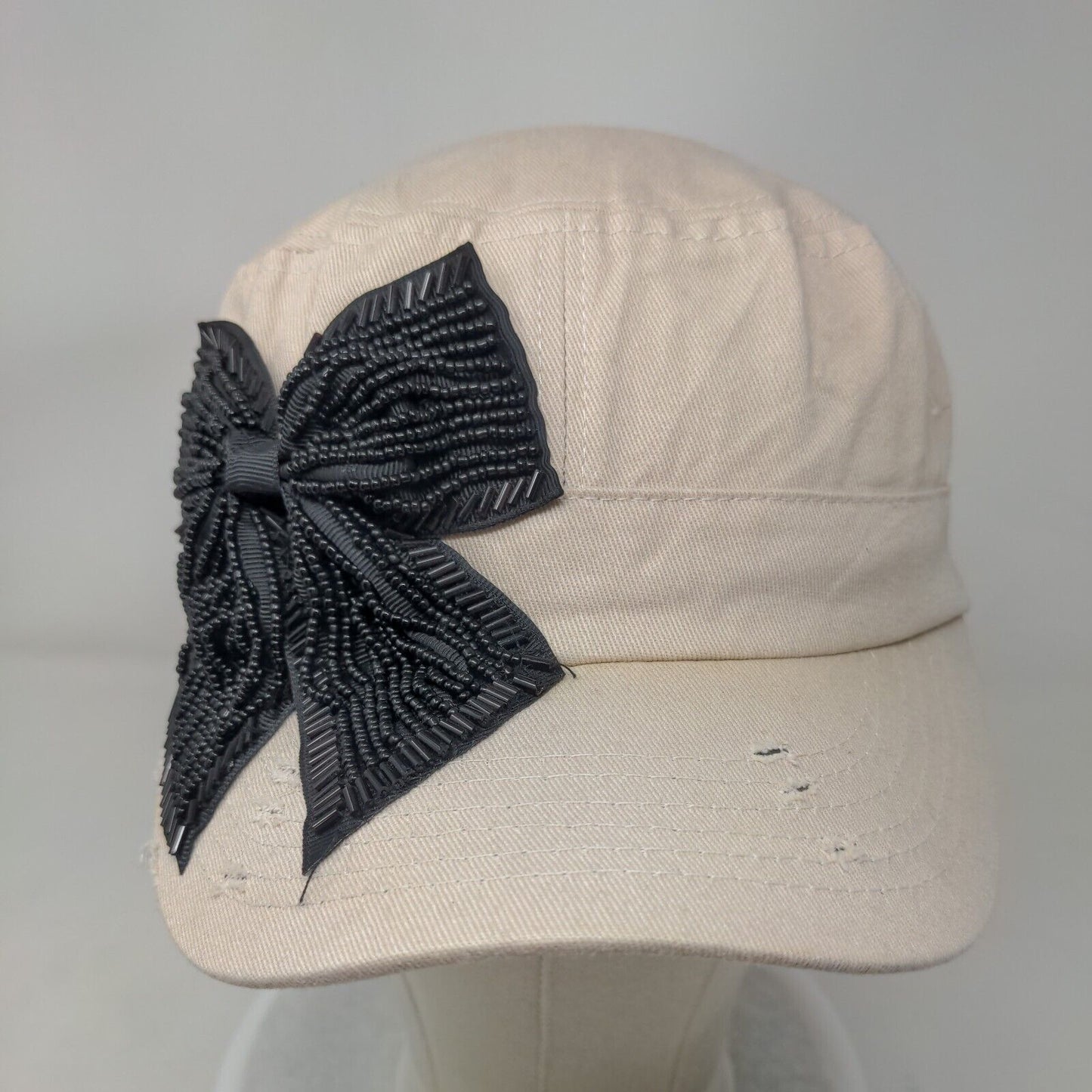 Unbranded Slideback Cadet Army Cap Hat Tan One Size Beaded Bow