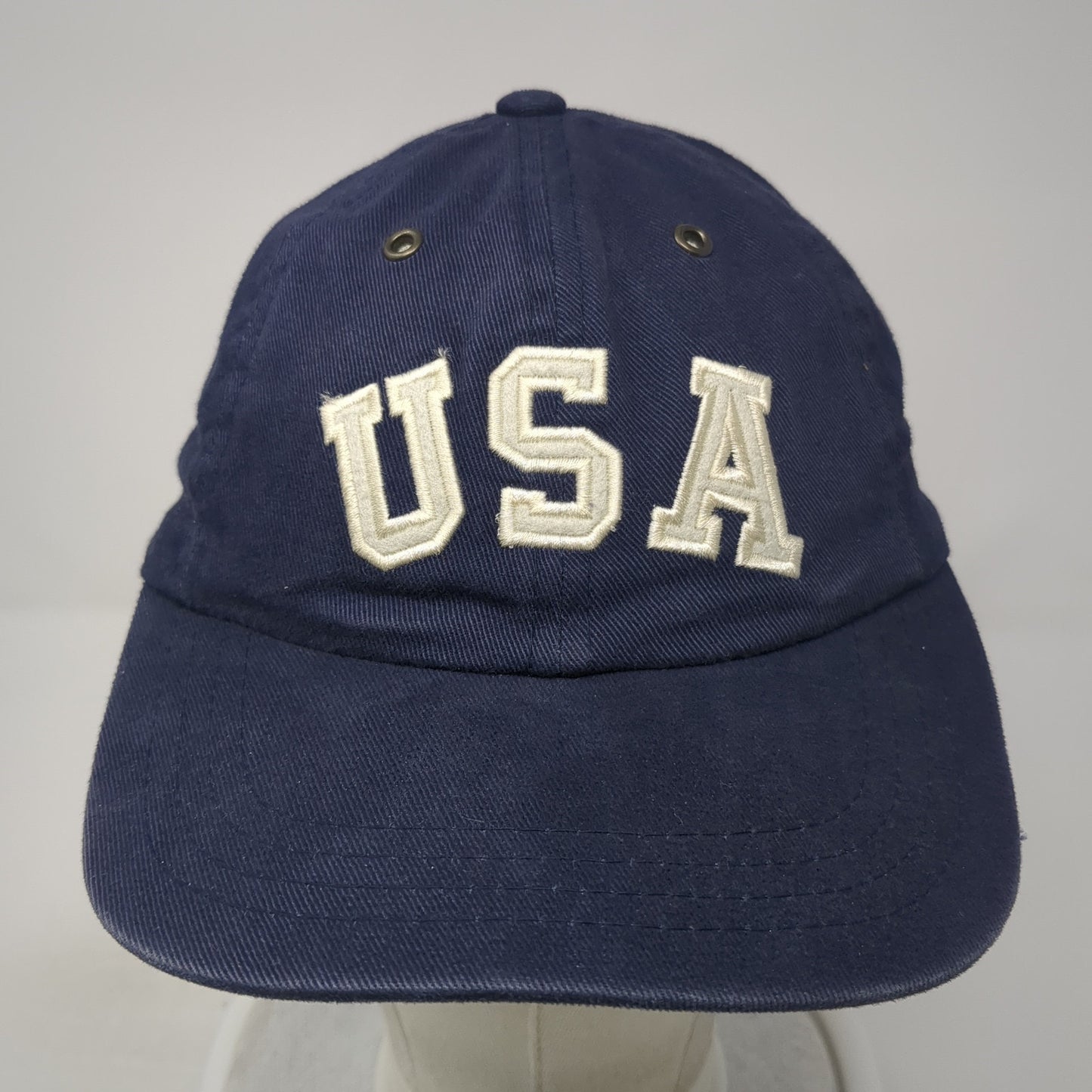 USA American Flag Slideback Hat Blue One Size Adjustable Leather Strap