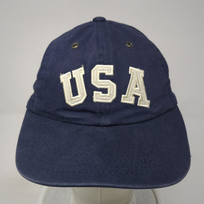 USA American Flag Slideback Hat Blue One Size Adjustable Leather Strap