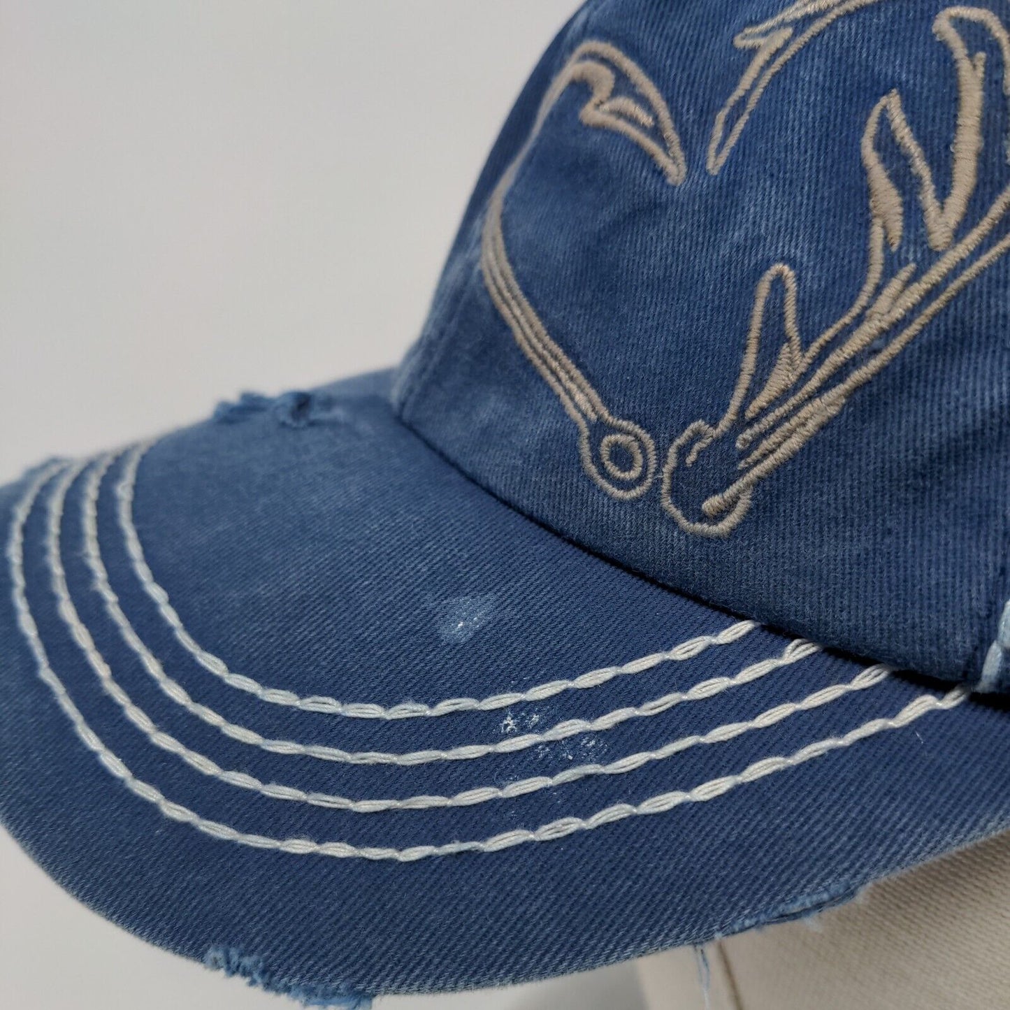 Cheekys Strapback Hat Blue One Size Adjustable Embroidered Distressed 6 Panel