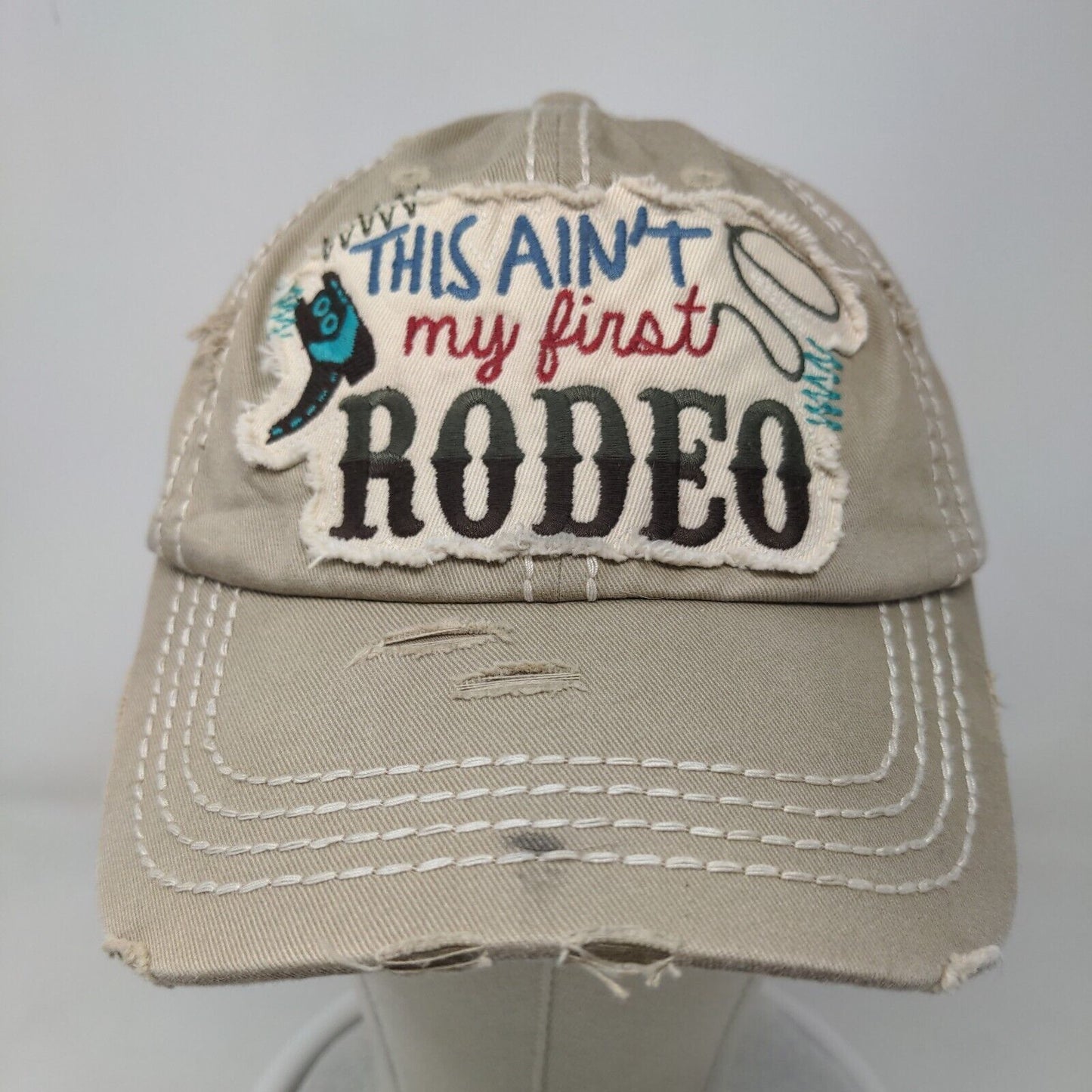 This Ain't My First Rodeo Strapback Hat Brown OS Distressed Kbethos Vintage