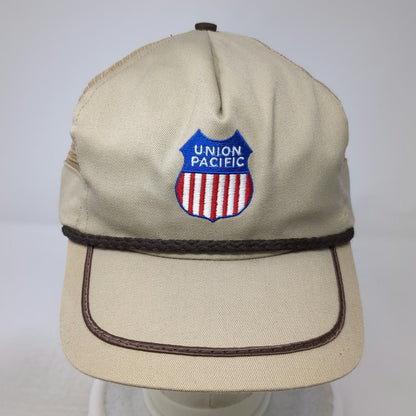 Union Pacific Railroad 5 Panel Hat Beige One Size Trucker Mesh Snapback Rope USA