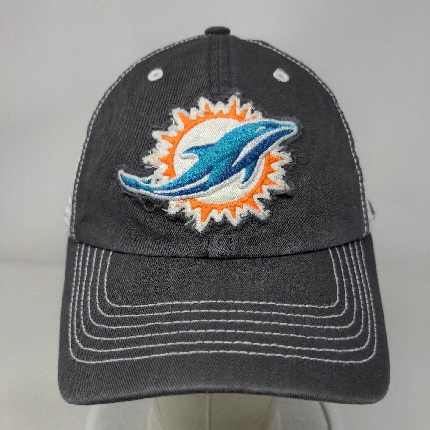 Miami Dolphins Fitted Mesh Back Hat NFL '47 Brand 3D Patch Logo Gray Size S-M