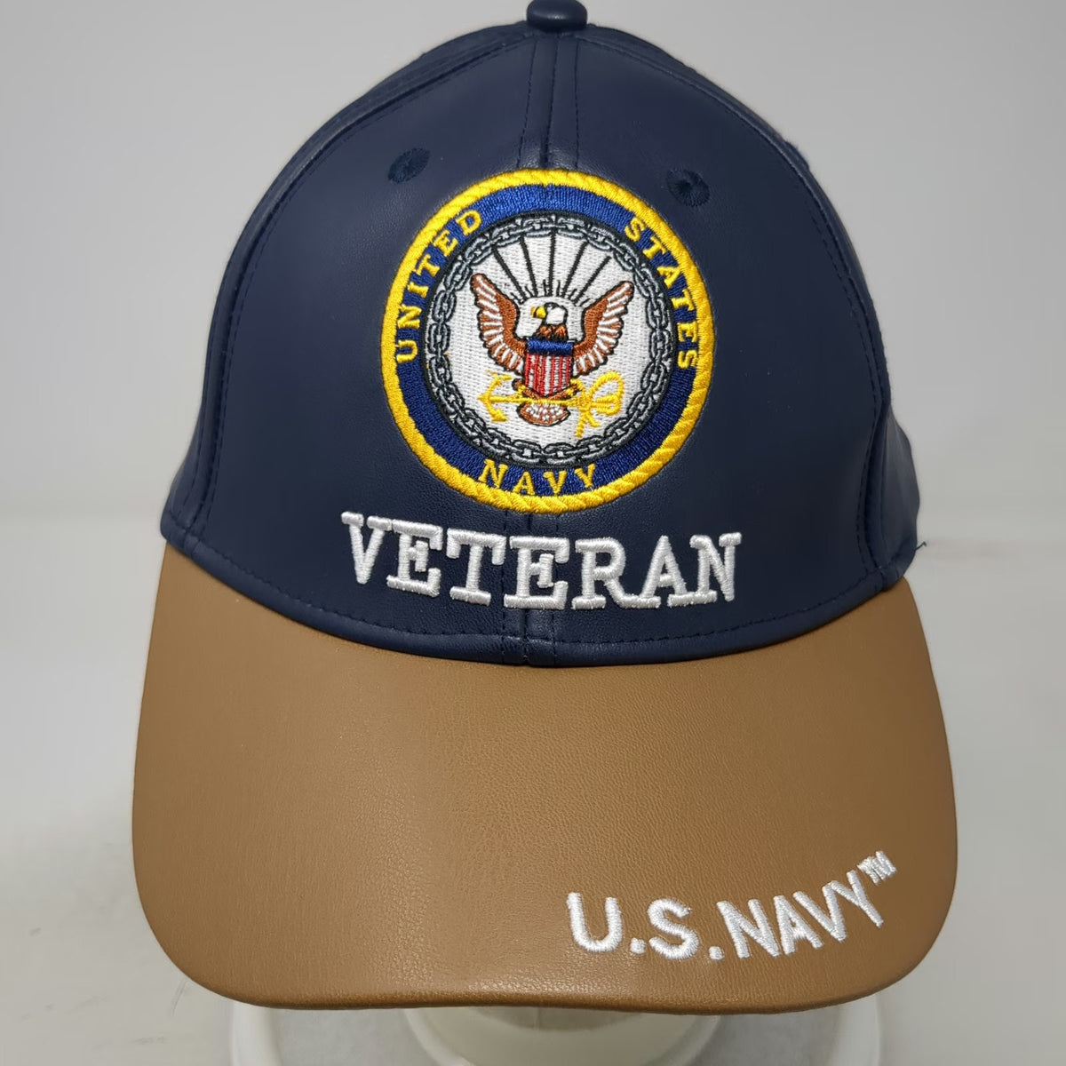 American Excellence Baseball Cap Blue One Size Navy Veteran Faux Leather Hat