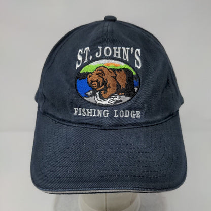 St. John's Fishing Lodge Strapback Hat Blue OSFA Adjustable Embroidered Cotton