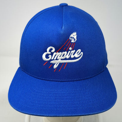 Yupoong 5 Panel Blue One Size Snapback Green Underbrim Empire Script Logo Hat