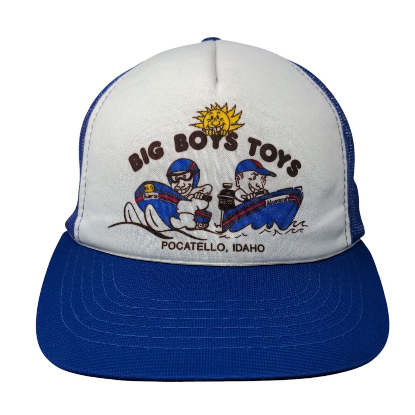Big Boys Toys Pocatello Idaho Snapback Trucker Hat Blue OSFA Mesh Back Polyester