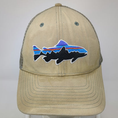 Patagonia Trucker Hat Beige One Size Mesh Back Embroidered Fish Logo Snapback