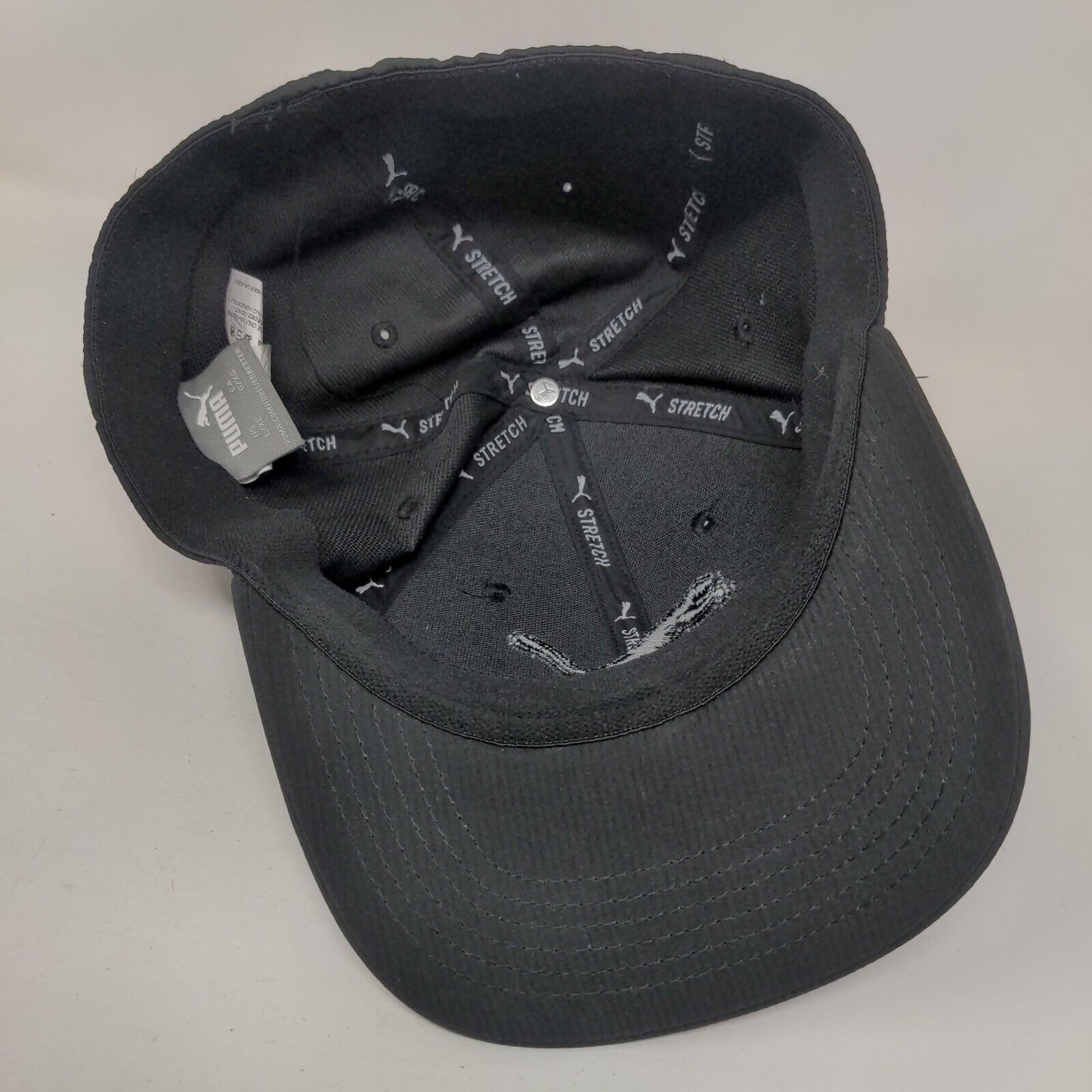 PUMA Fitted Hat Black L/XL Lightweight Embroidered Vented Holes 6 Panel