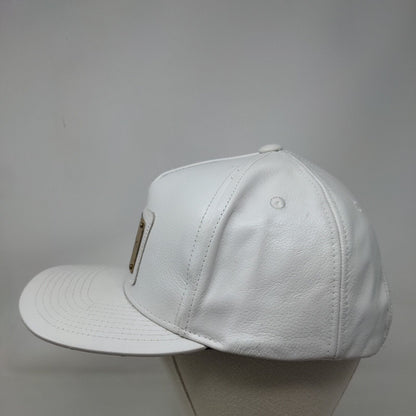 Karl Alley Snapback Hat White #B11737 Metal Plate Logo Cow Leather