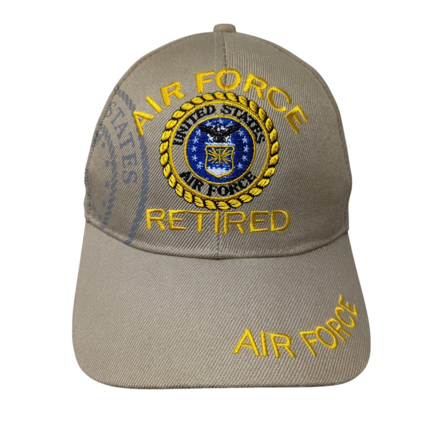 Air Force Retired Strapback Hat Tan One Size Adjustable Solid 6 Panel
