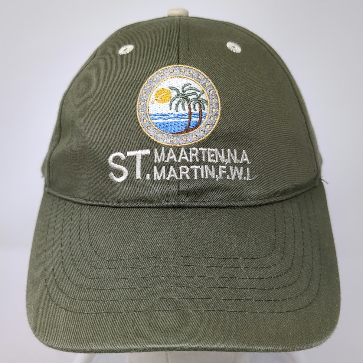 Green Baseball Cap One Size St. Maarten Martin Tropical Palm Tree Strapback Hat
